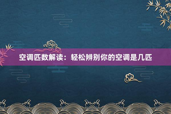 空调匹数解读：轻松辨别你的空调是几匹